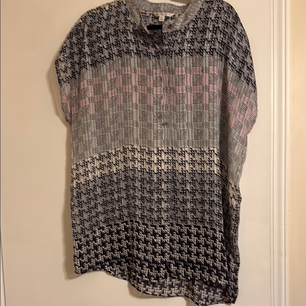 CAbi Navy, Light Pink & Cream Patterned Blouse